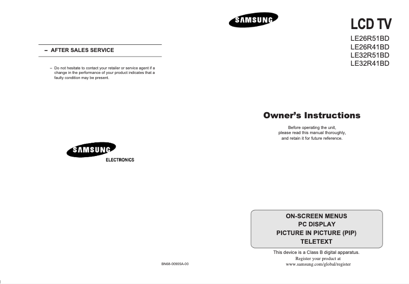 Page n°1 - Manuel utilisateur Samsung LE32R41BD