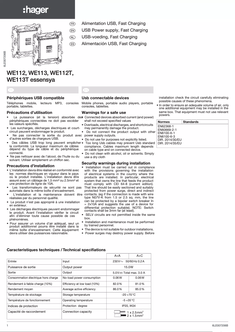 Page 1 de la notice Manuel utilisateur Hager WE113