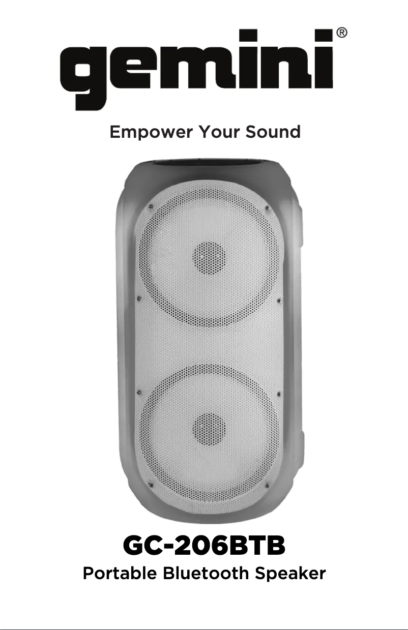 Page 1 de la notice Manuel utilisateur Gemini GC-206BTB