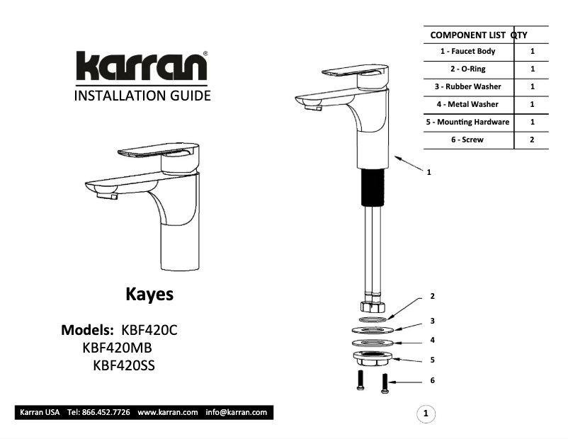 Page 1 de la notice Manuel utilisateur Karran Kayes KBF420C