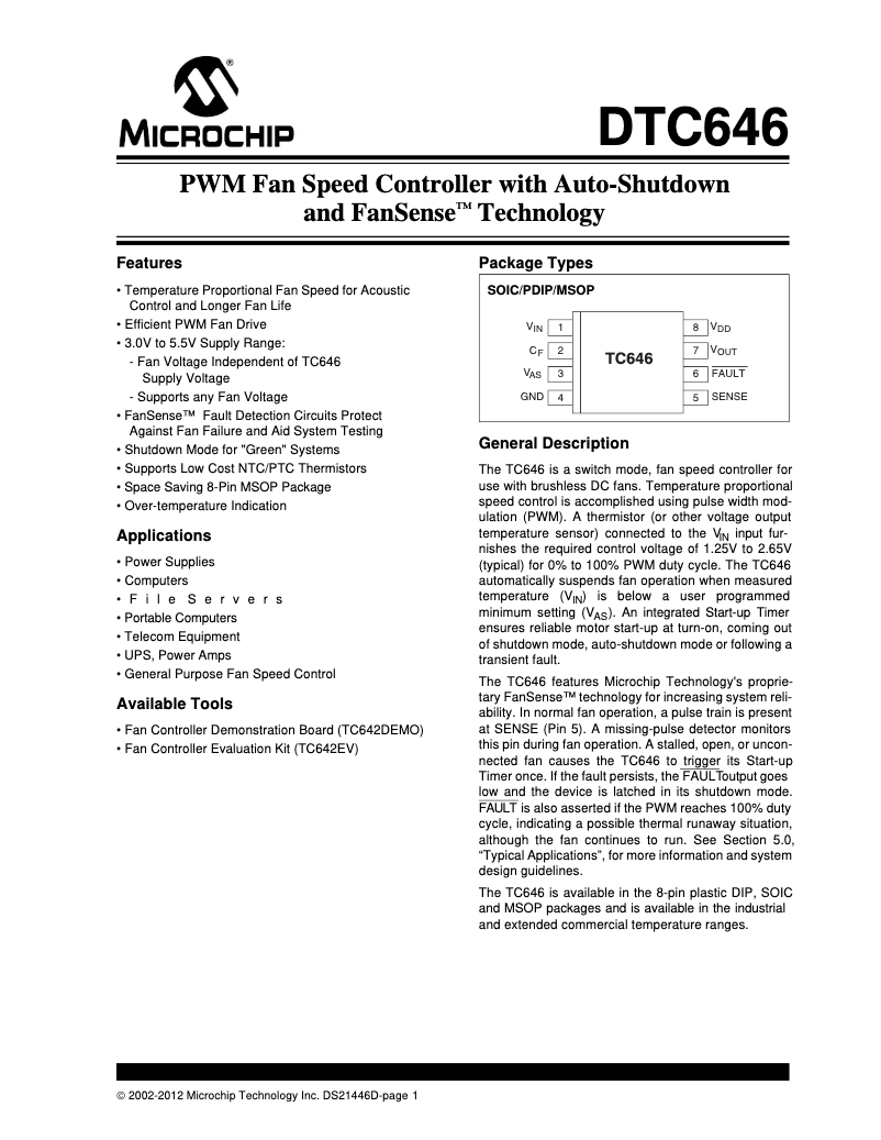 Página 1 del manual Ficha técnica Microchip TC646