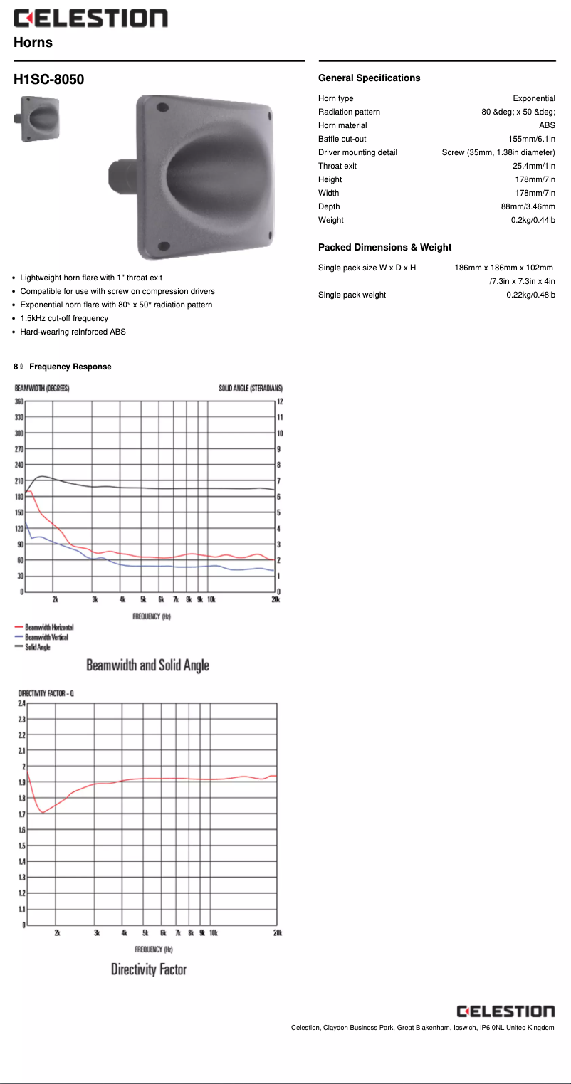 Page 1 de la notice Manuel utilisateur Celestion H1SC-8050
