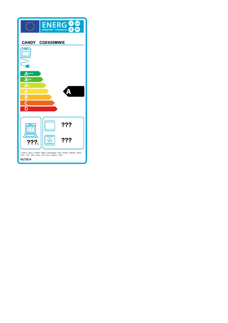 Page 1 de la notice Label énergétique Candy CGE656MW/E