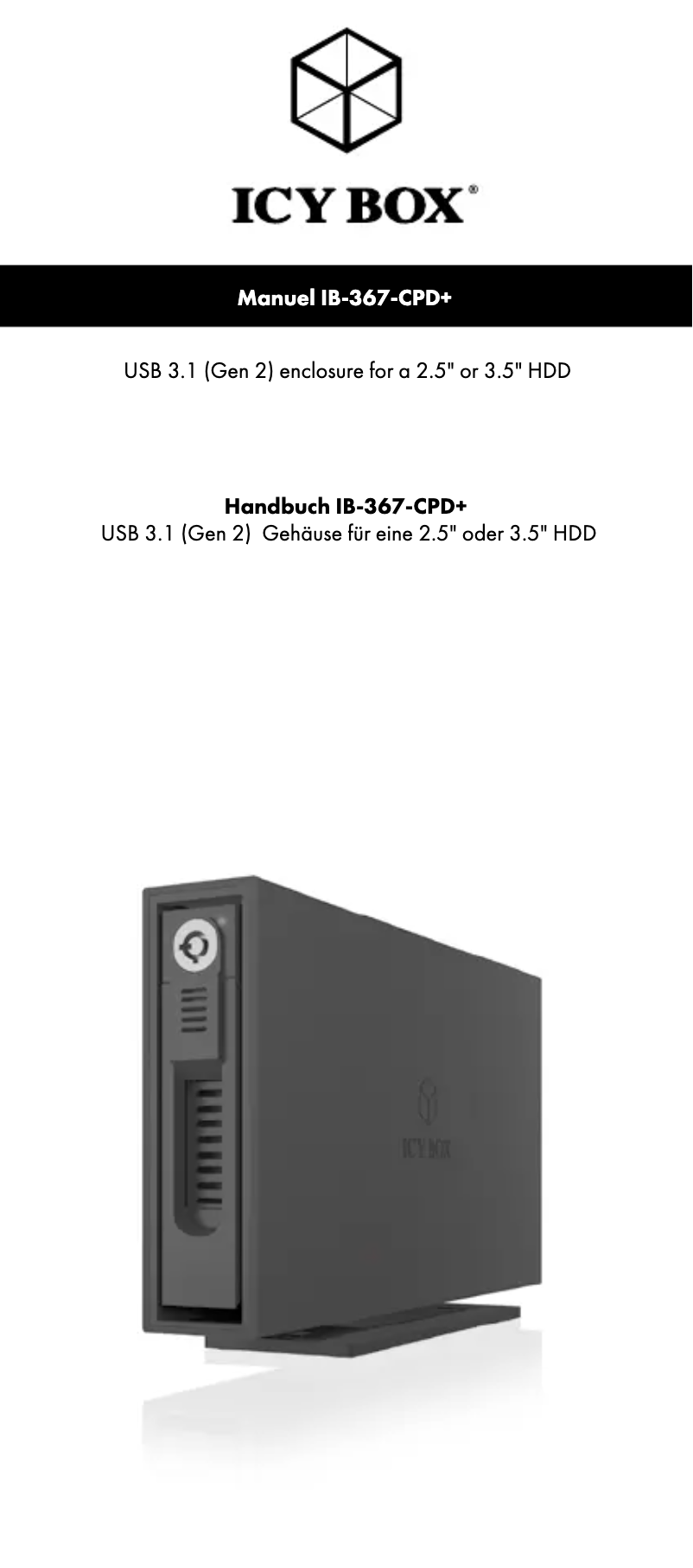 Page 1 of the manual User Manual Icy Box IB-367-CPD+