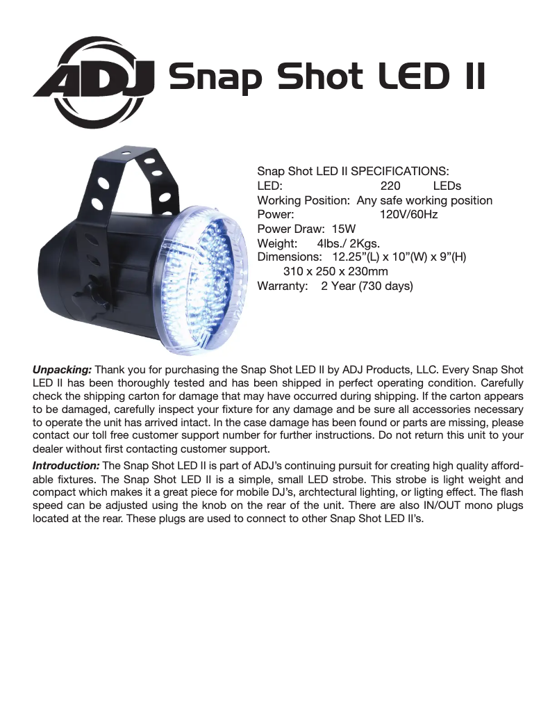 Page n°1 - Manuel utilisateur American DJ Snap Shot LED II