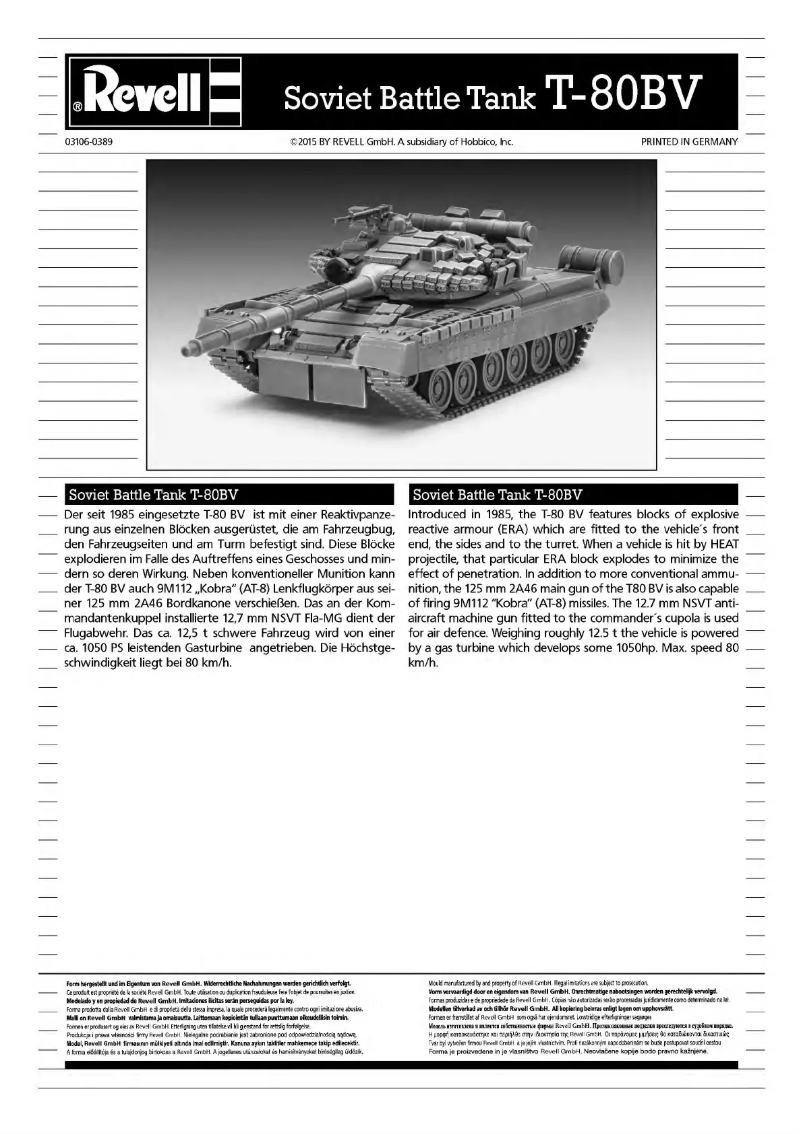 Page n°1 - Manuel utilisateur Revell Soviet Battle Tank T-80BV