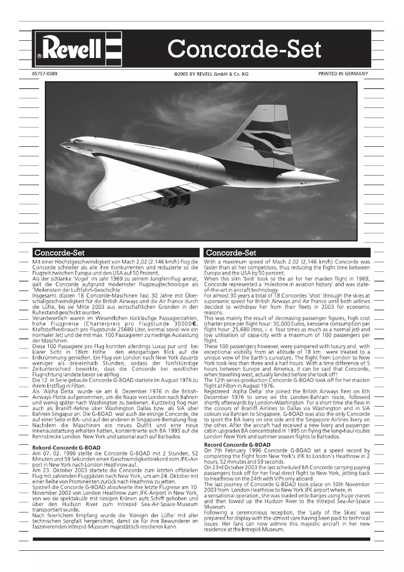 Page 1 de la notice Manuel utilisateur Revell Concorde