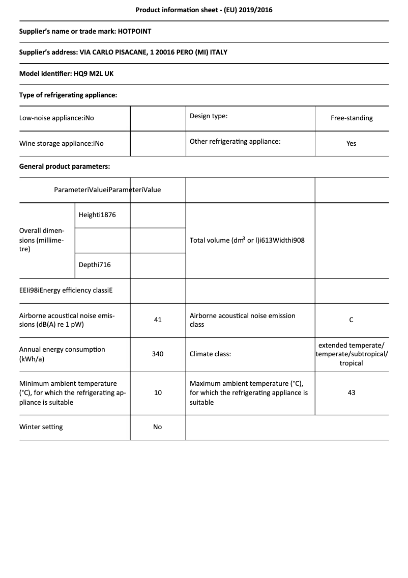 Page n°1 - Fiche technique Hotpoint HQ9 M2L UK