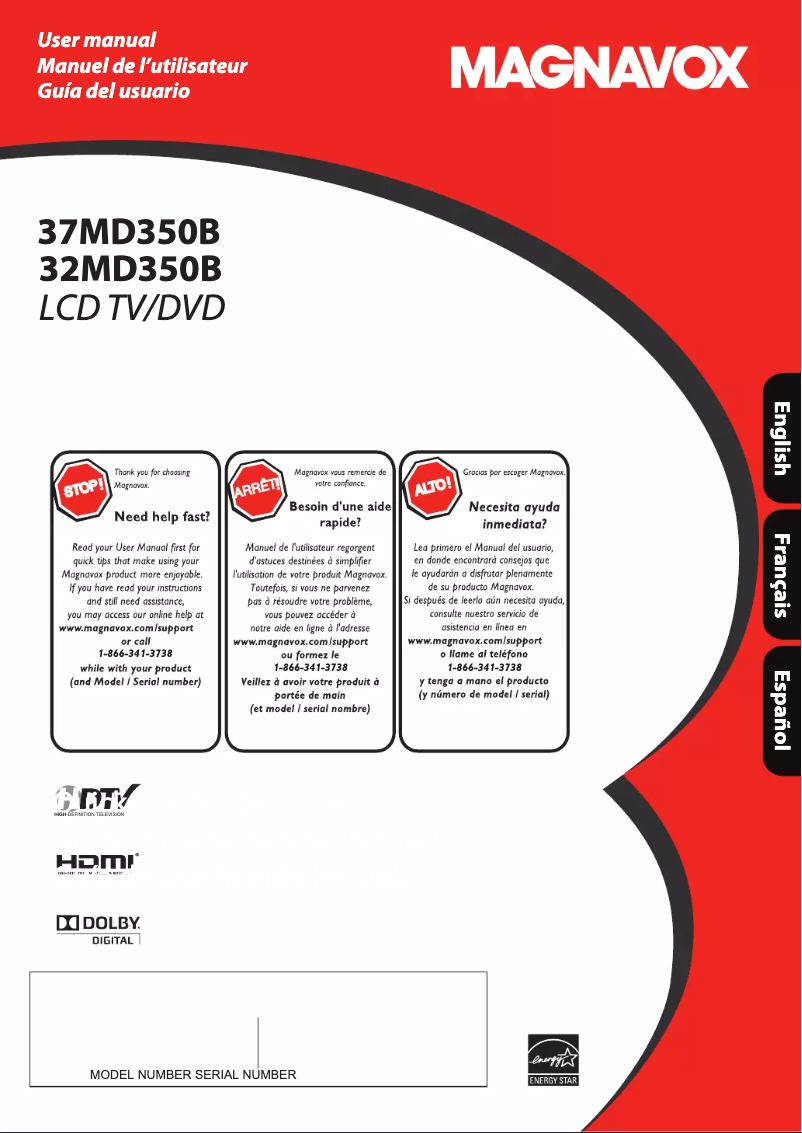 Page n°1 - Manuel utilisateur Magnavox 37MD350B
