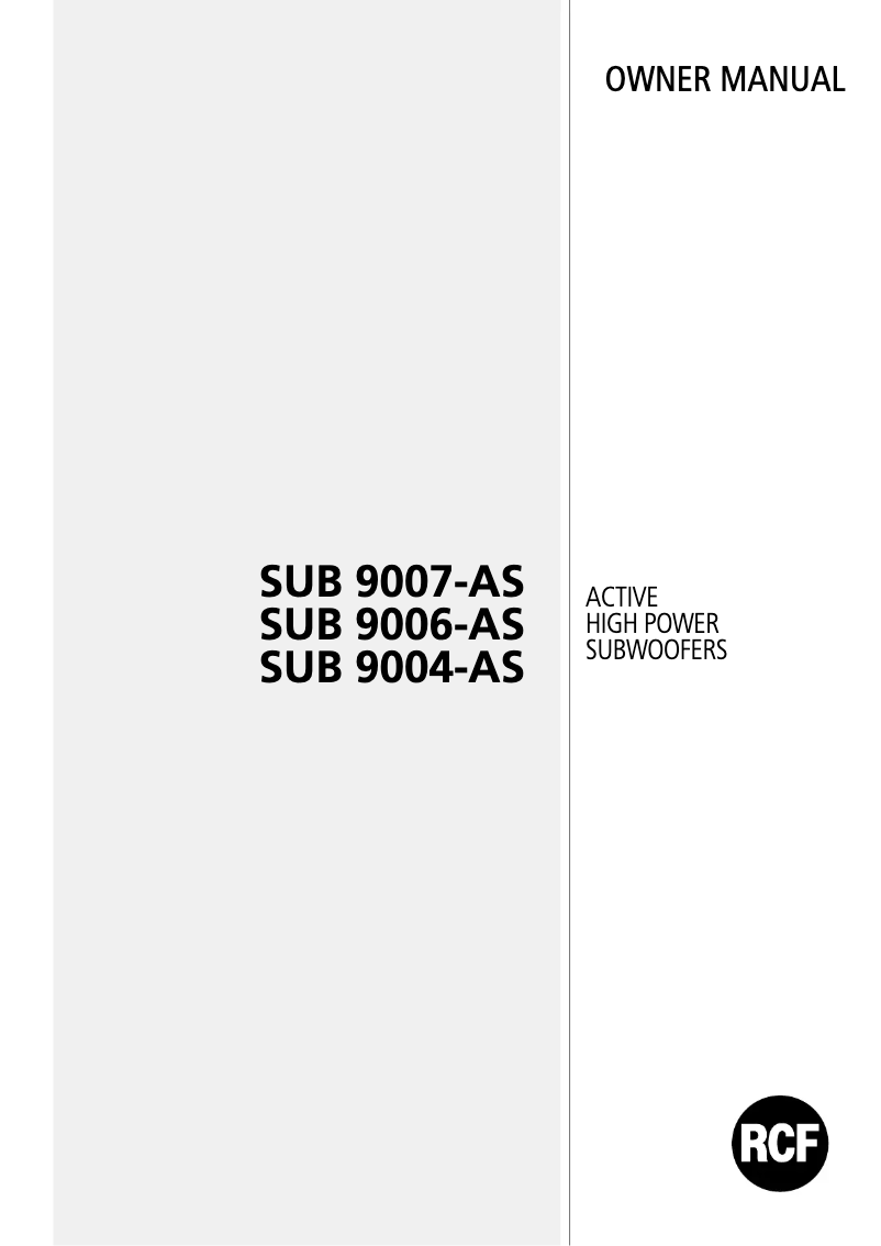 Page n°1 - Manuel utilisateur RCF SUB 9007-AS