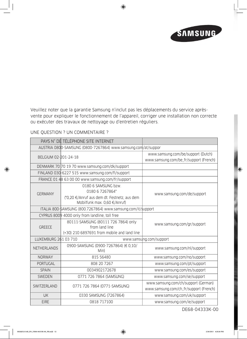 Page 1 de la notice Manuel utilisateur Samsung MS28J5215AB/EN
