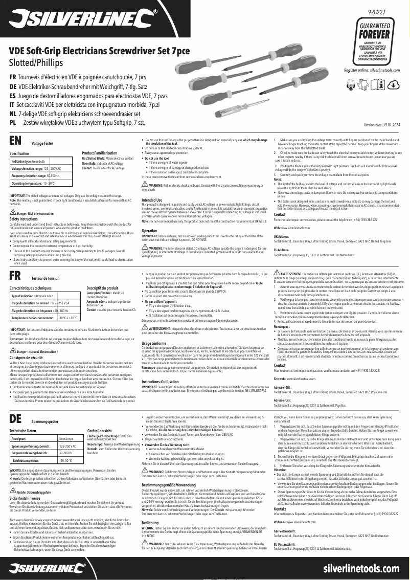 Page 1 de la notice Manuel utilisateur Silverline 928227