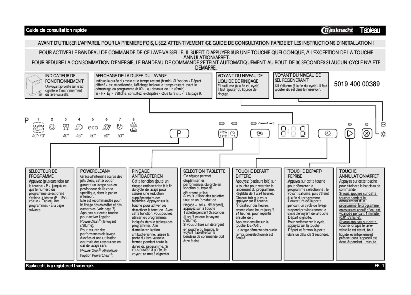 Page 1 de la notice Manuel utilisateur Bauknecht GSX K8254