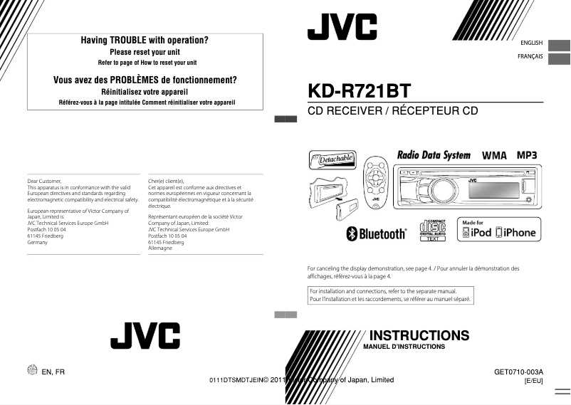 Page 1 de la notice Manuel utilisateur JVC KD-R721