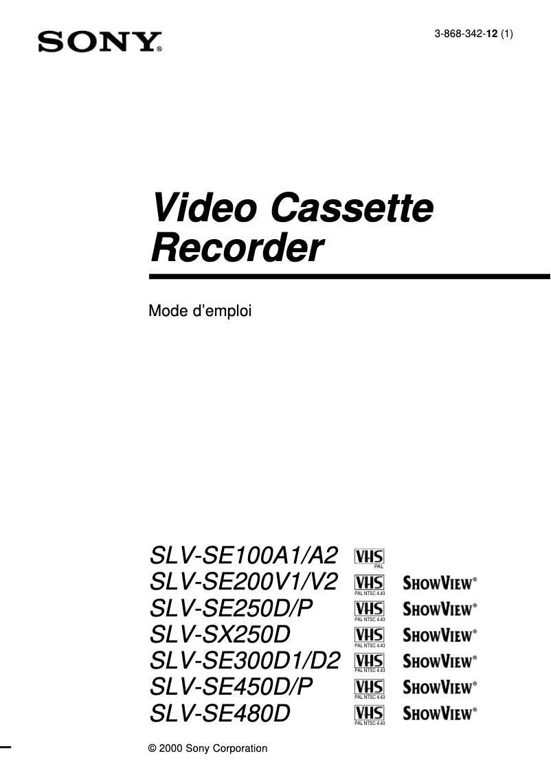 Image de la première page du manuel de l'appareil SLV-SE300D2