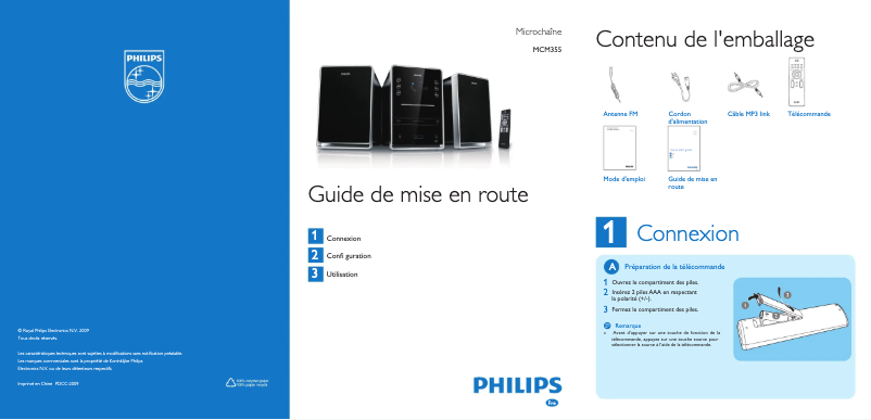 Page 1 de la notice Guide de démarrage rapide Philips MCM355