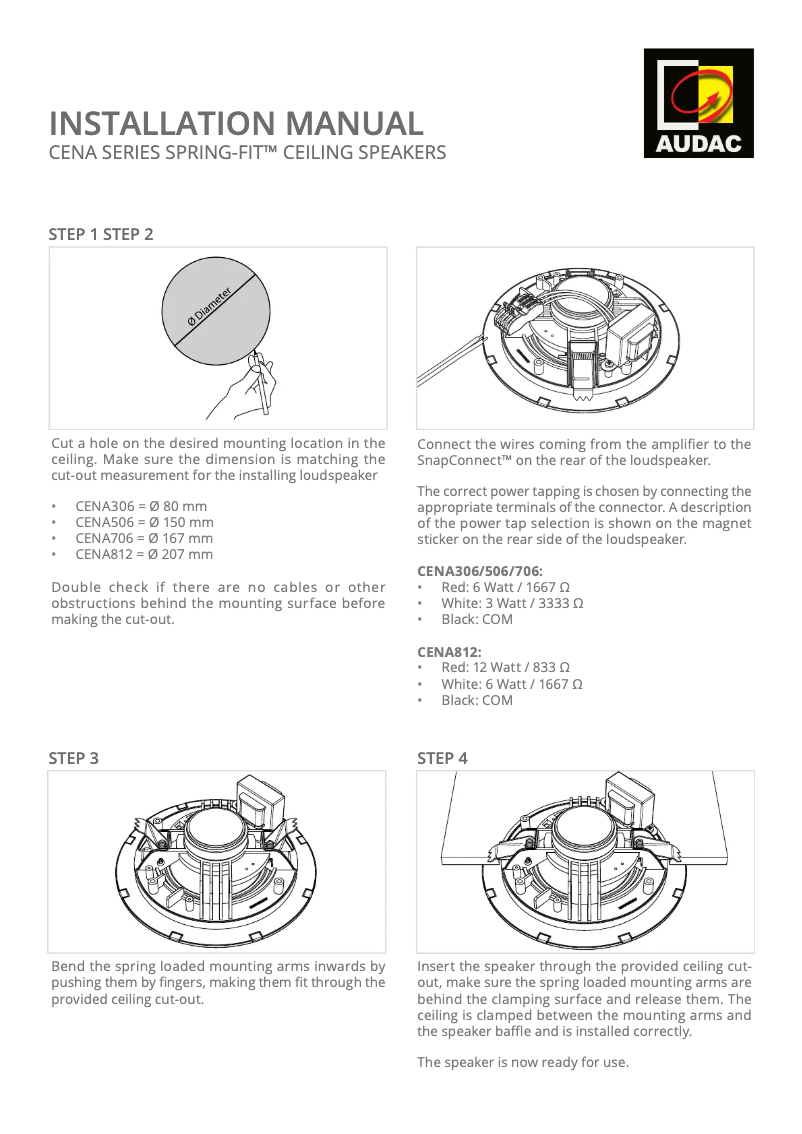 Page 1 of the manual User Manual Audac CENA8