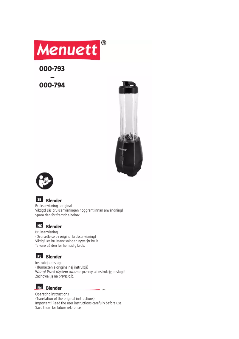 Page n°1 - Manuel utilisateur Menuett 000-793
