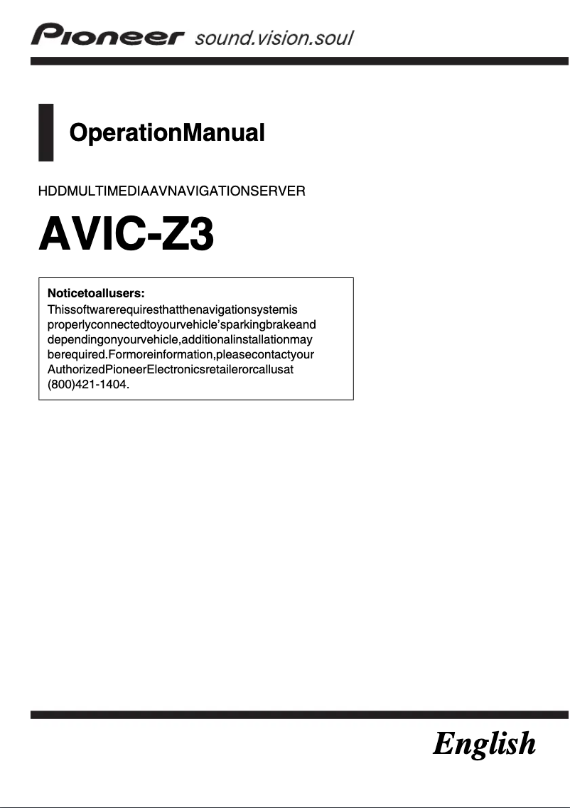 Page 1 de la notice Manuel utilisateur Pioneer AVIC-Z3