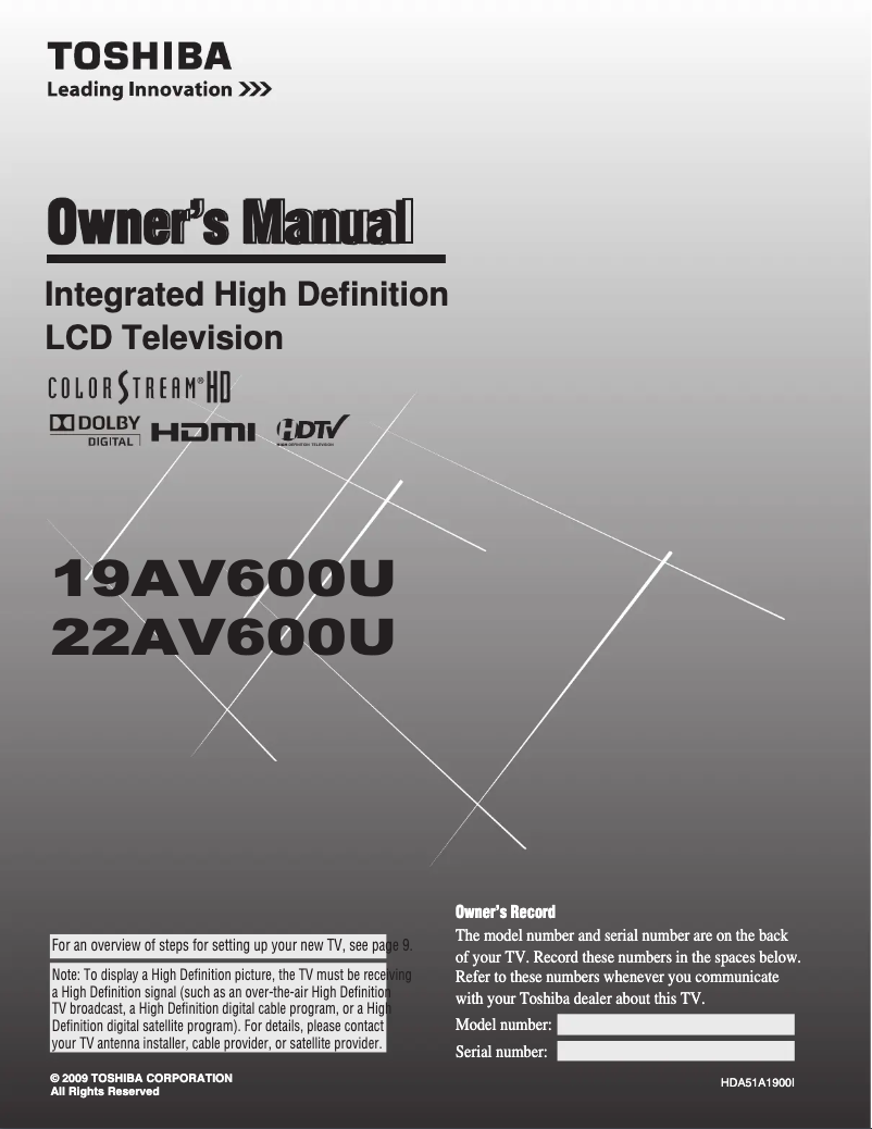 Page 1 de la notice Manuel utilisateur Toshiba 22AV600U