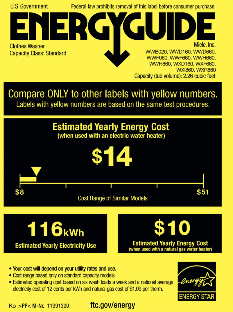 Page 1 de la notice Label énergétique Miele WXF 660 WCS