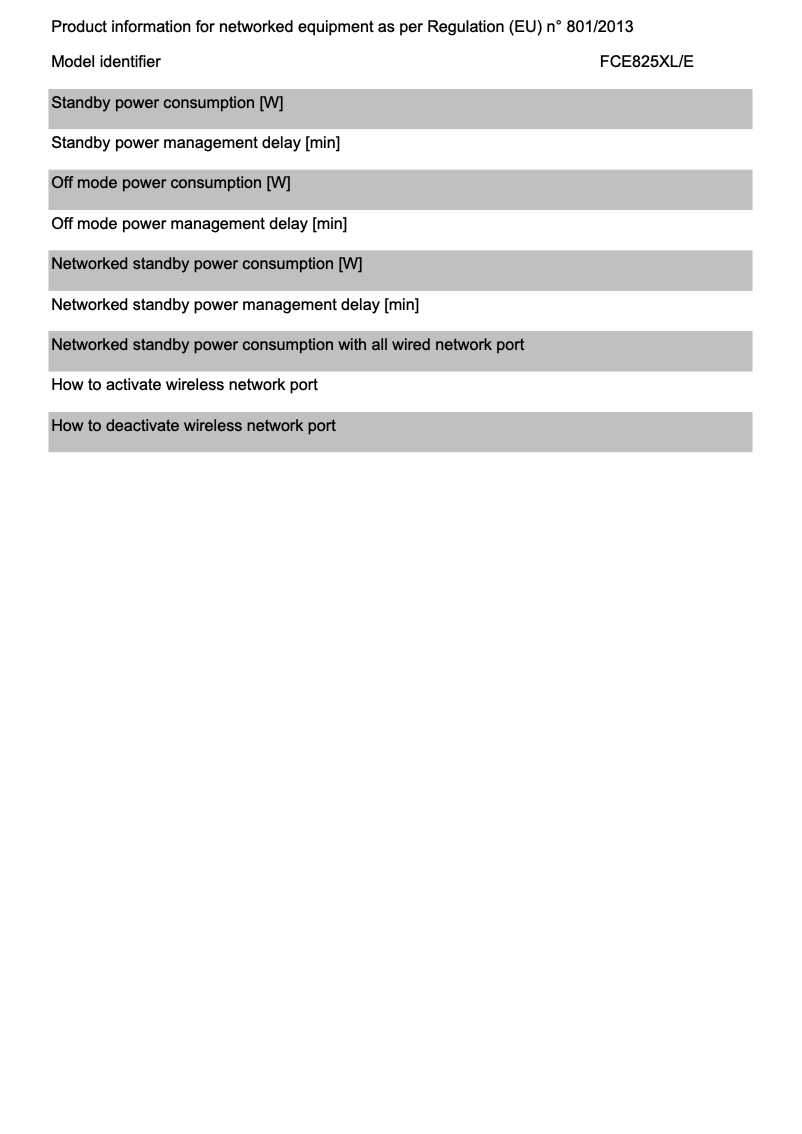 Page 1 de la notice Fiche technique Candy FCE825XL/E