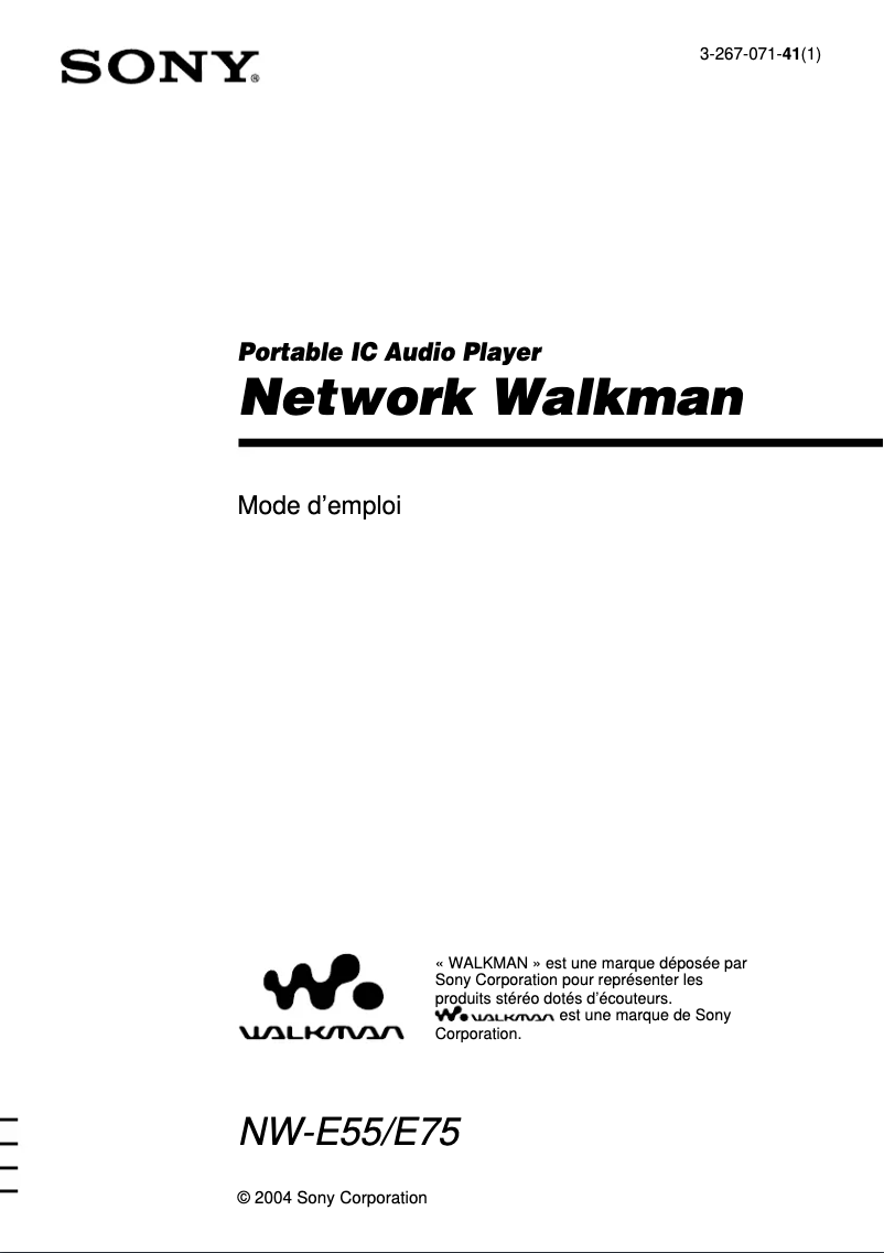 Image de la première page du manuel de l'appareil NW-E55