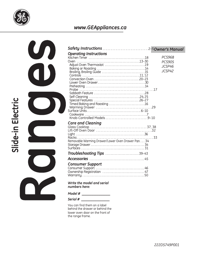 Page 1 de la notice Manuel utilisateur GE PCS905DRBB