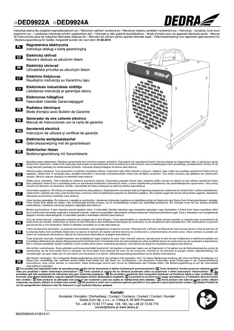 Page n°1 - Manuel utilisateur DEDRA DED9924A