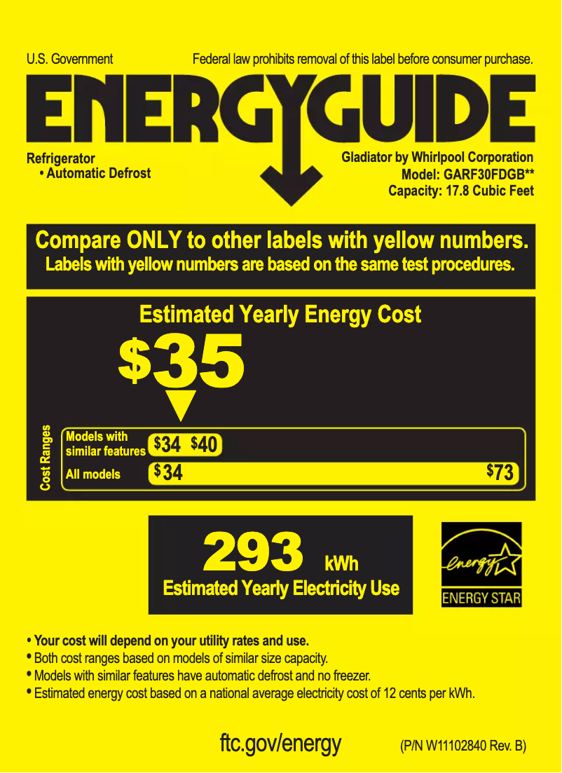 Page 1 de la notice Label énergétique Gladiator GARF30FDGB