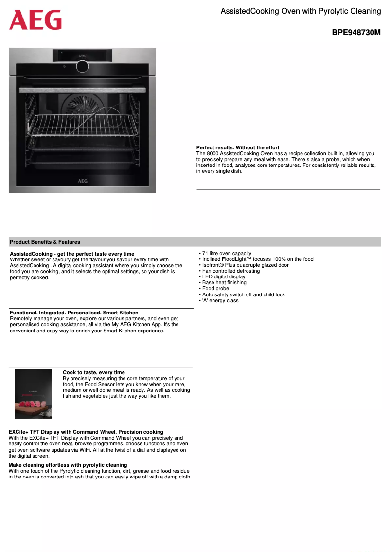 Page 1 de la notice Fiche technique AEG BPE948730M