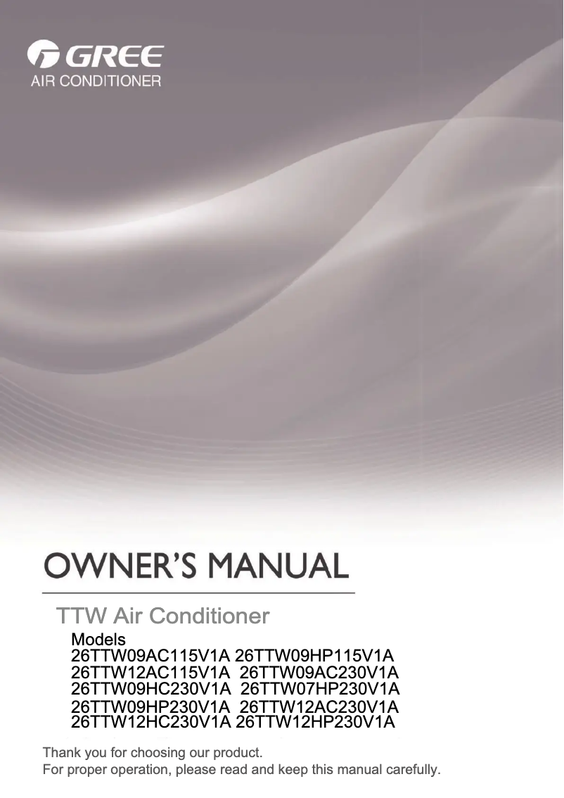 Page 1 de la notice Manuel utilisateur Gree 26TTW09HP115V1A