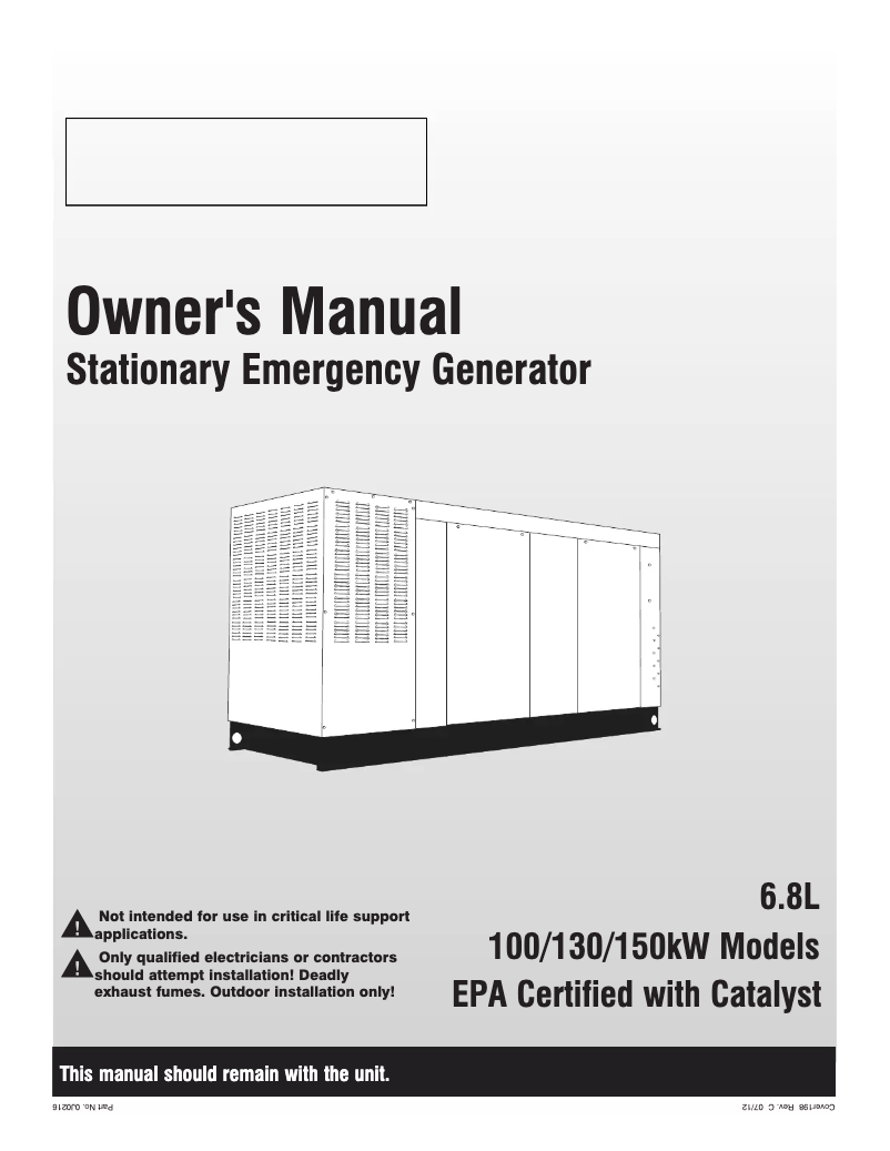 Page n°1 - Manuel utilisateur Generac QT15068GVSC