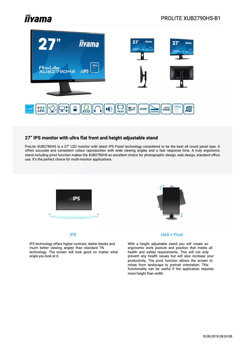 Imagen de la primera página del manual del dispositivo ProLite XUB2790HS-B1