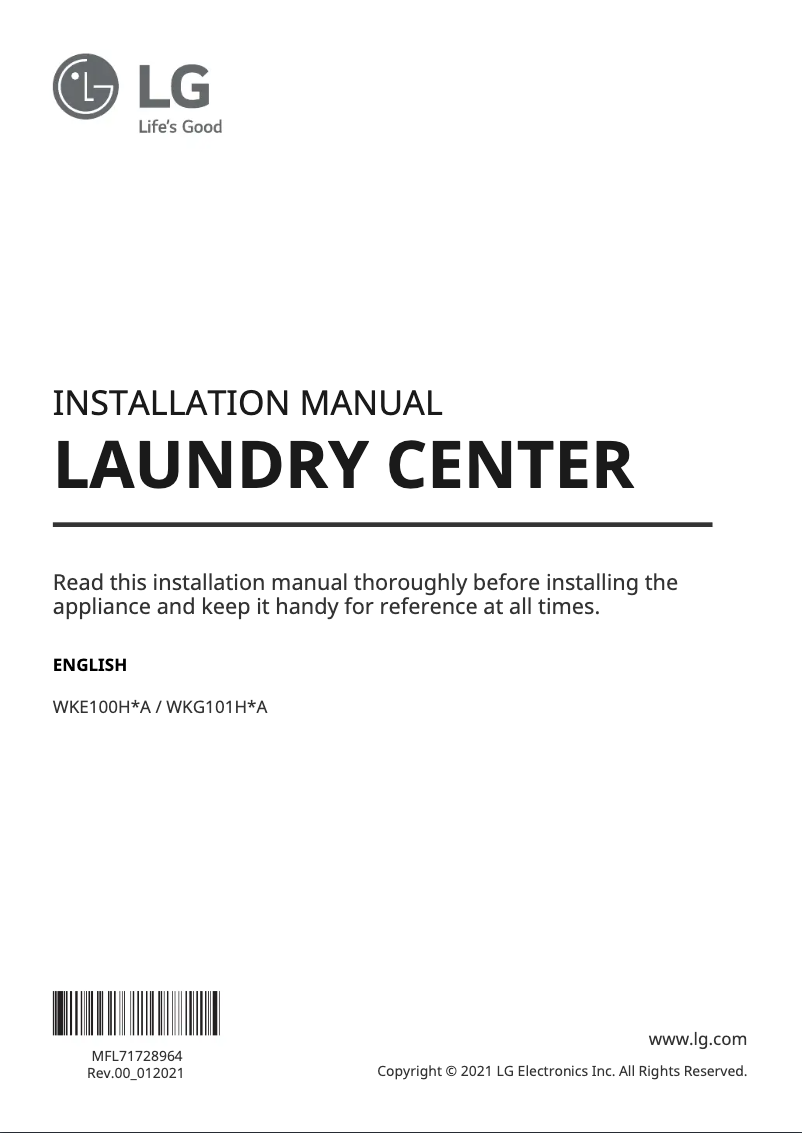 Página 1 del manual Guía de instalación LG WKE100HWA