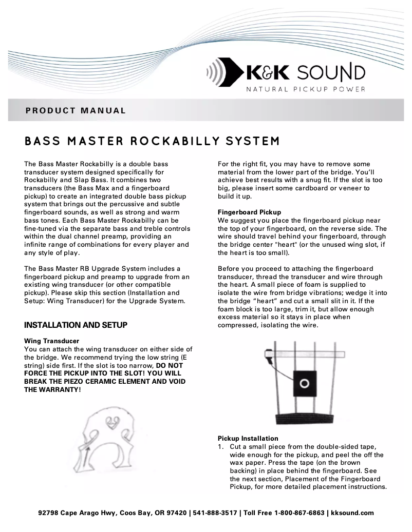 Page n°1 - Manuel utilisateur K&K Sound Bass Master Rockabilly Plus