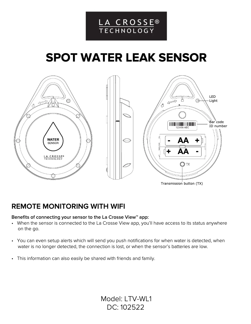 Page 1 de la notice Manuel utilisateur La Crosse Technology LTV-WL1