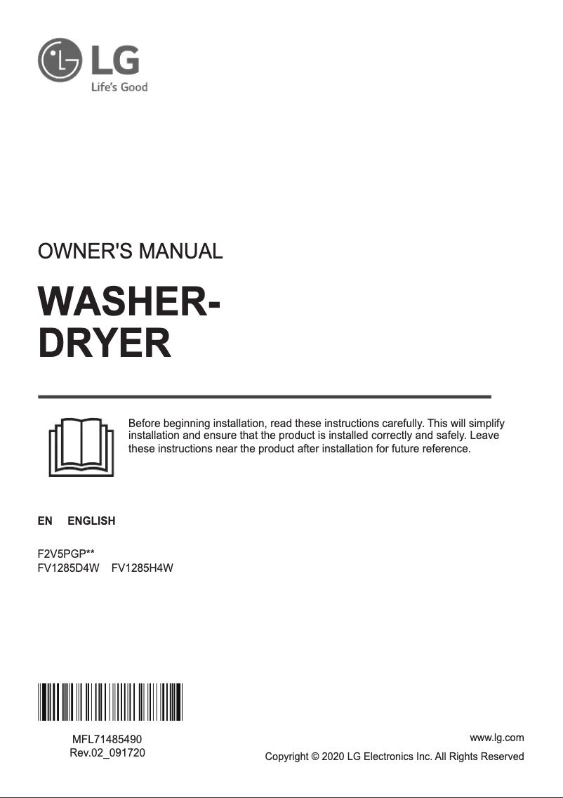 Page 1 de la notice Manuel utilisateur LG FV1285H4W