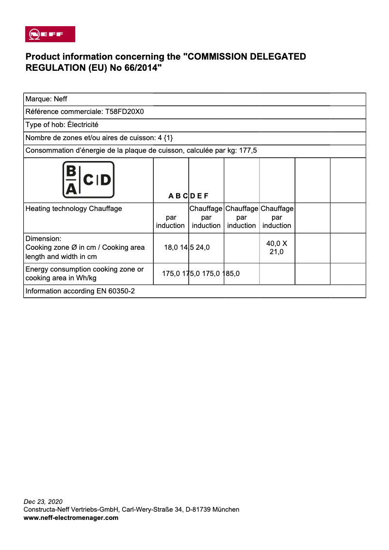 Page n°1 - Label énergétique Neff T58FD20X0