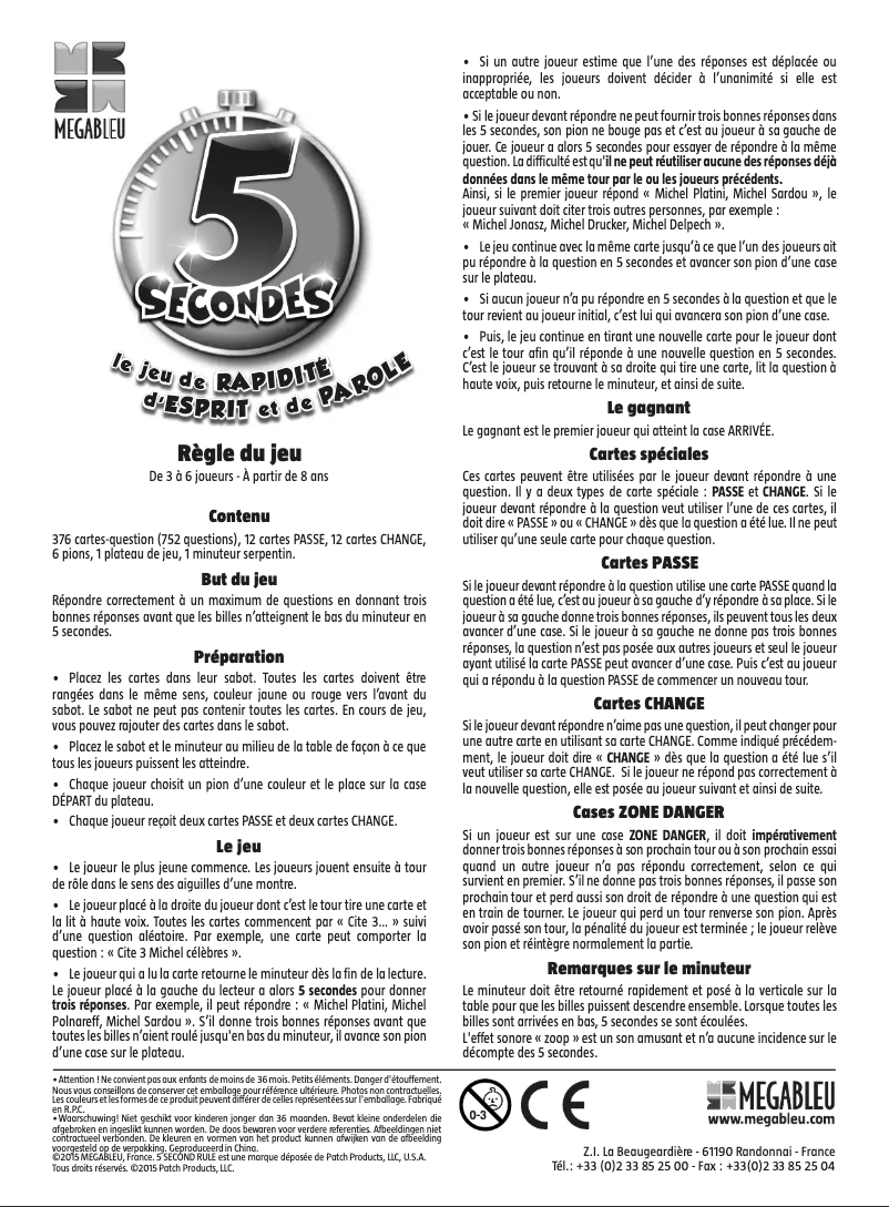 Page n°1 - Manuel utilisateur MEGABLEU 5 secondes