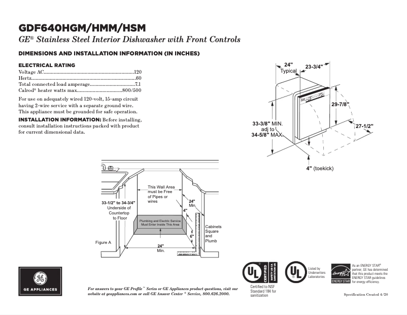 Page n°1 - Fiche technique GE GDF640HSMSS