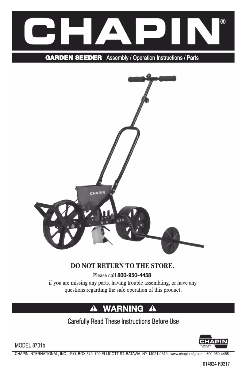 Page 1 de la notice Manuel utilisateur Chapin Garden Seeder W 6 Seed Plates 8701B