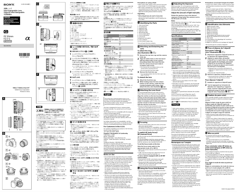Page 1 de la notice Manuel utilisateur Sony SEL50F25G