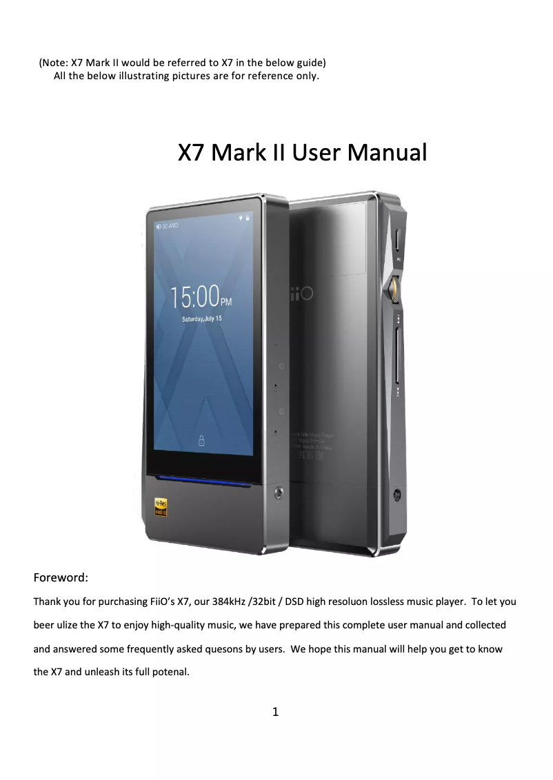 Image de la première page du manuel de l'appareil X7MKII