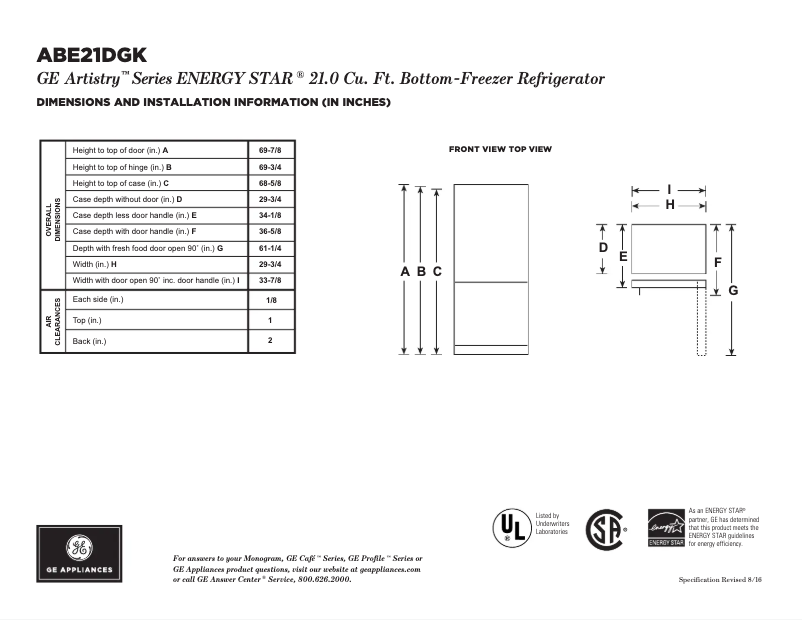 Image de la première page du manuel de l'appareil Artistry ABE21DGKBS