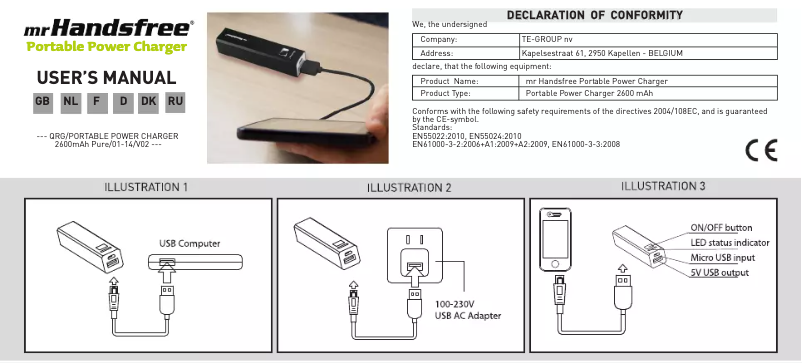 Page n°1 - Manuel utilisateur Mr. Handsfree Portable Power Charger