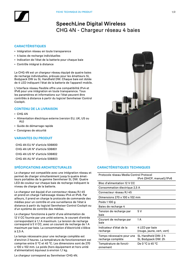 Page n°1 - Fiche technique Sennheiser SDC 8200 CC