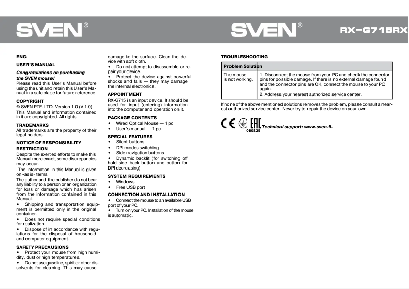 Imagen de la primera página del manual del dispositivo RX-G715
