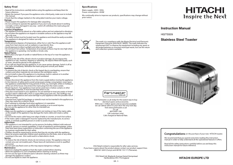 Page n°1 - Manuel utilisateur Hitachi H02TSS09