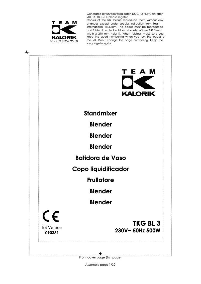 Página 1 del manual Manual de usuario Kalorik TKG BL 3